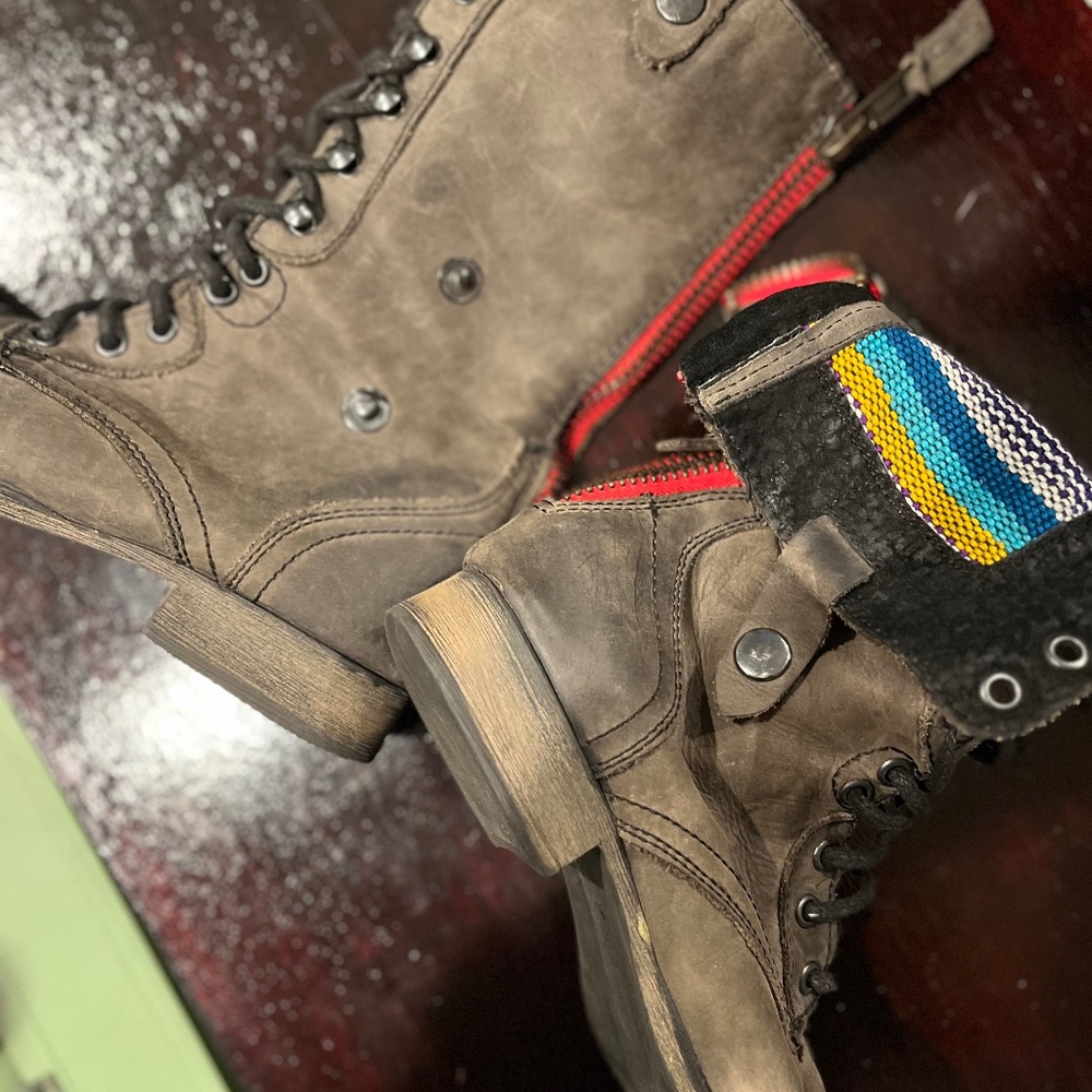 Steve Madden Women Chevie Mid Calf Combat Boots Lace Up Leather Upper Size 7.5M